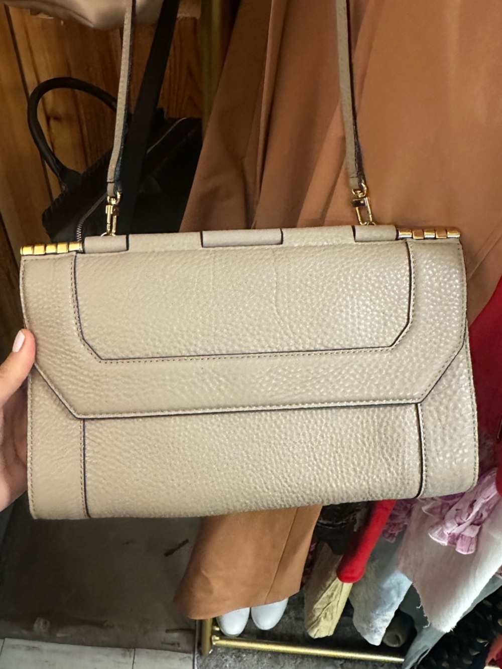 Mackage Beige Pebbled Leather Clutch/Shoulder Bag View 2